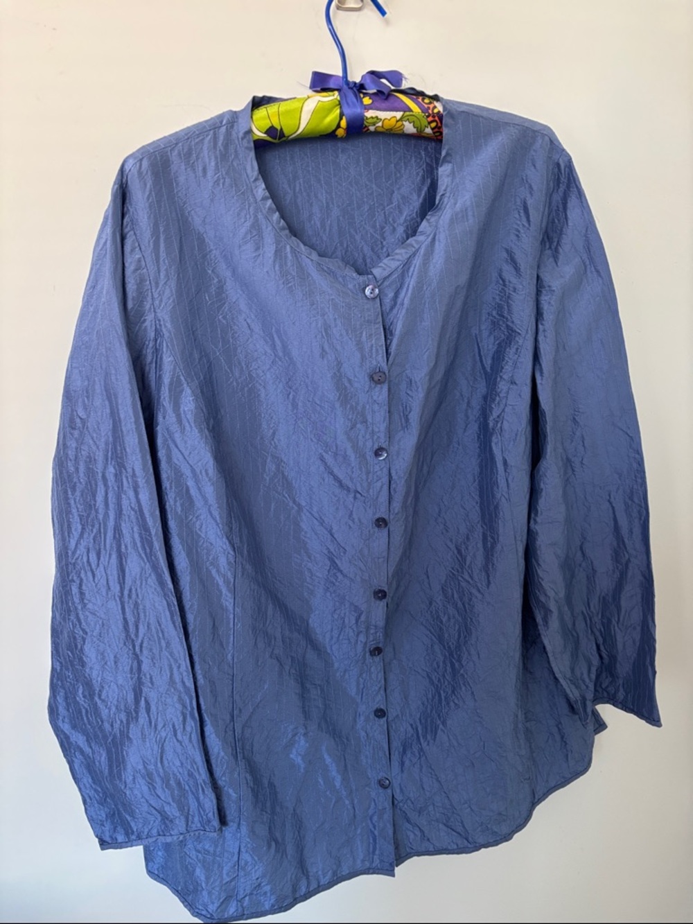 Eileen Fisher silk blouse, 100% silk, no collar, long sleeve, textured, size 1X
